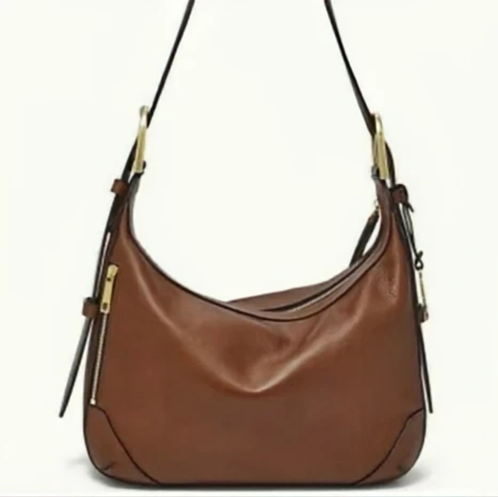 Fossil Hannah Brown Leather Hobo Shoulder Bag Purse